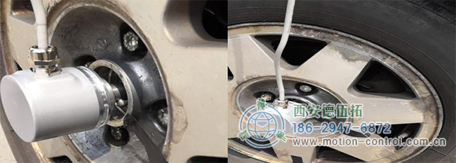 圖為編碼器測(cè)量汽車(chē)車(chē)輪轉(zhuǎn)速的應(yīng)用照片 圖為編碼器測(cè)量汽車(chē)車(chē)輪轉(zhuǎn)速的應(yīng)用照片